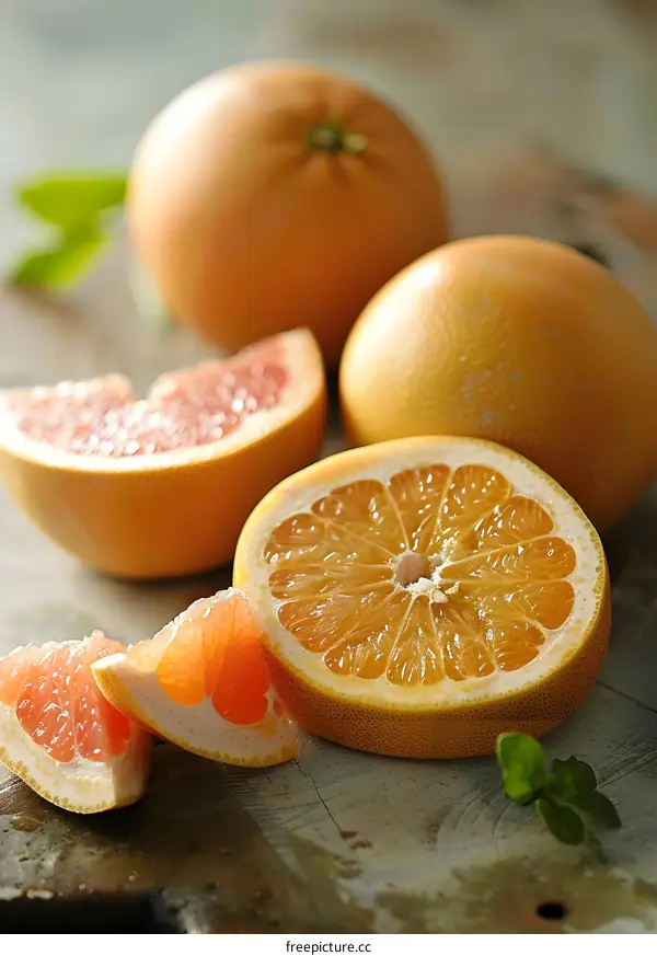 Freshly Sliced Grapefruit on Wooden Surface