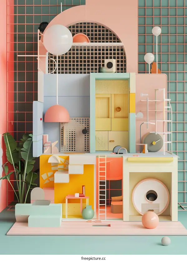 Abstract Modern Architecture with Geometric Shapes and Pastel Colors