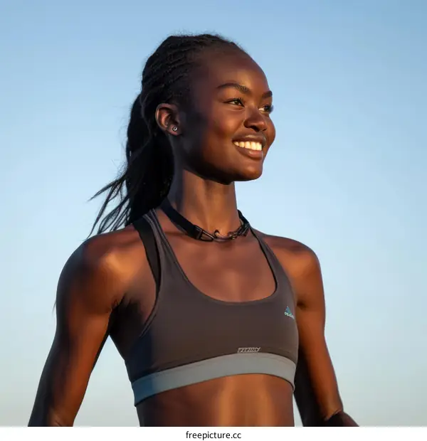 Smiling Black Female Athlete in Sports Bra