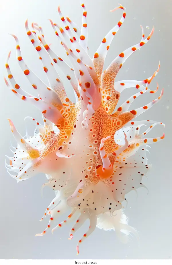 A beautiful translucent marine creature with orange spots