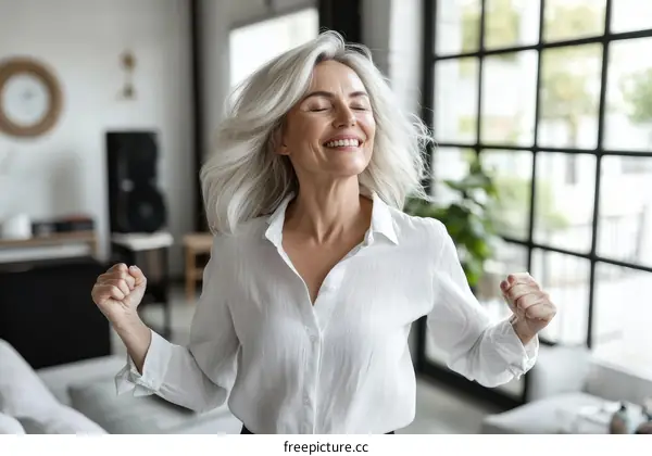 Happy Senior Woman Celebrating Success