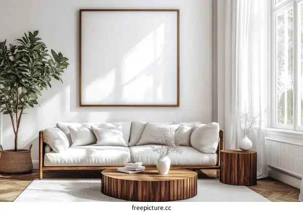 Modern Minimalist Living Room Mockup with Empty Frame