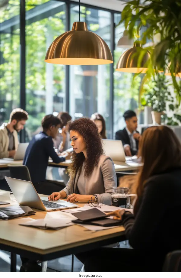 A group of people working in a modern office