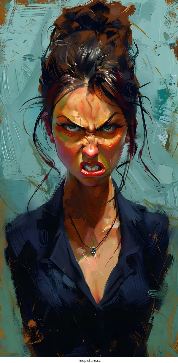 A painting of an angry woman