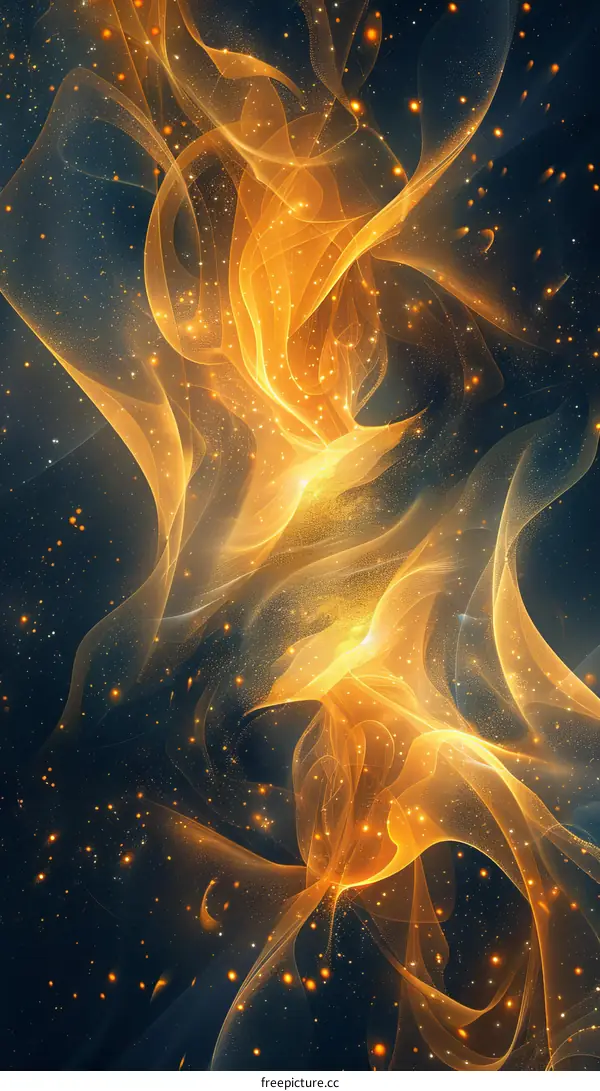 Golden Wavy Light Trails on Dark Blue Background