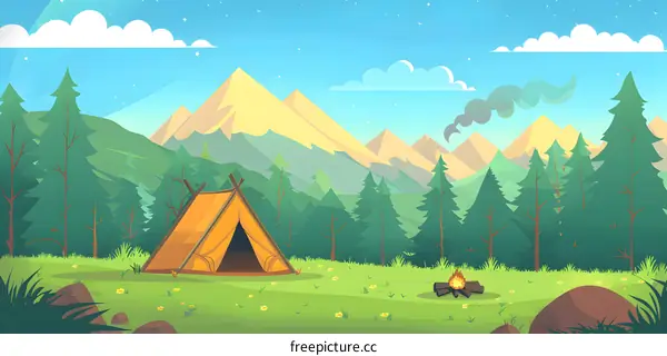 Camping In The Mountains Illustration