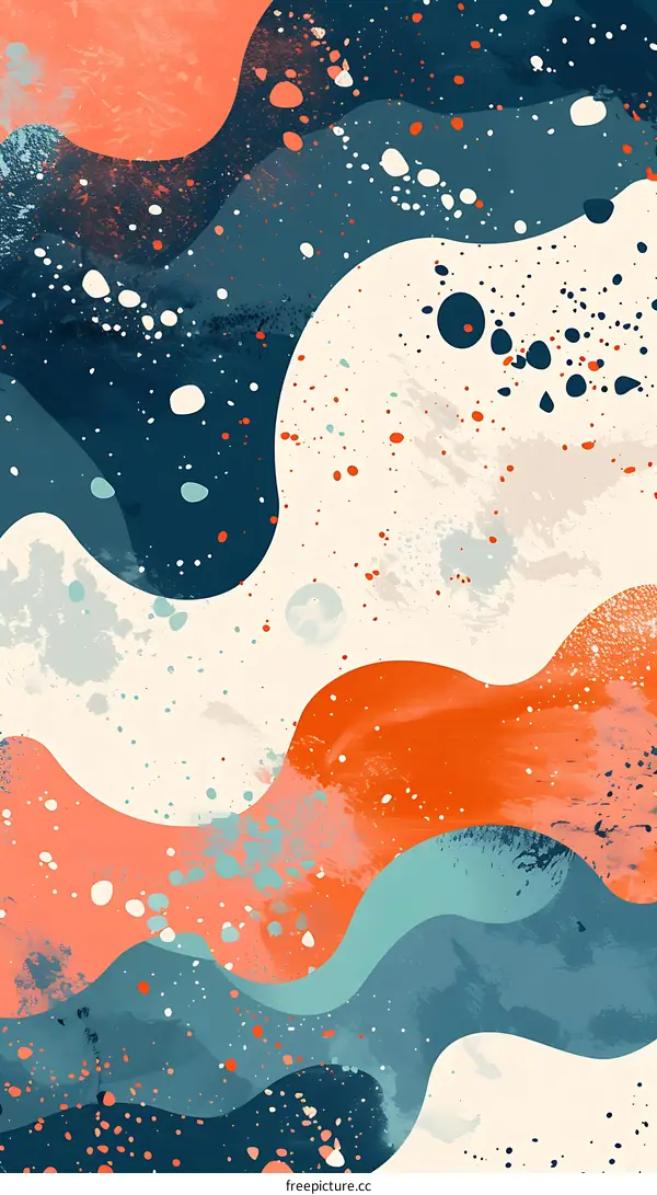 Abstract Painting with Wavy Lines and Splashes