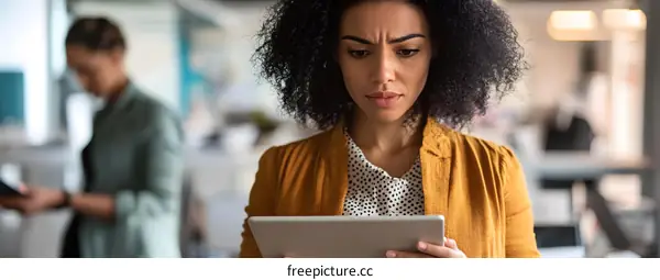 African American Woman Using Tablet in Office Setting