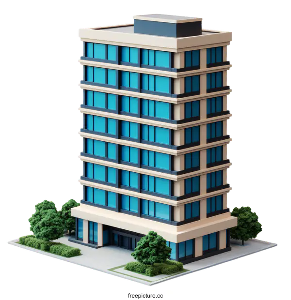 [Transparent Background PNG]Stylized Illustration of a Modern Building