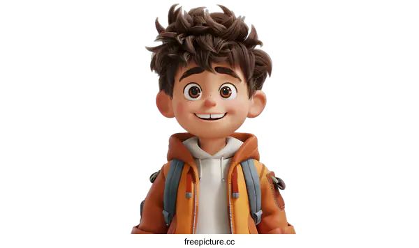 [Transparent Background PNG]Smiling Boy With Backpack