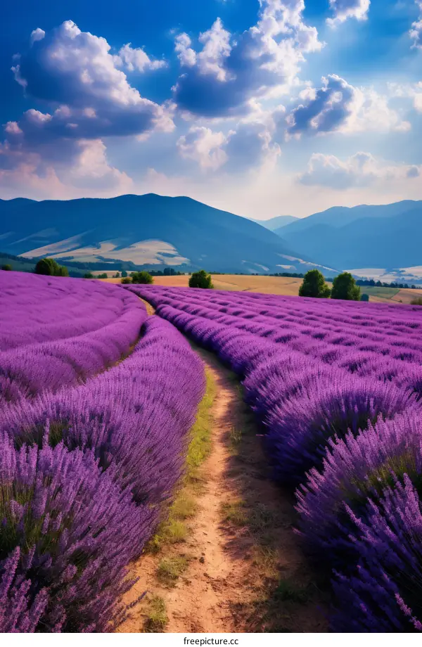 Pathway through a field of lavender