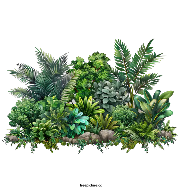 [Transparent Background PNG]Lush Tropical Foliage on transparent background