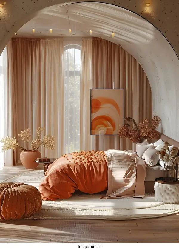 Bedroom with an arched ceiling