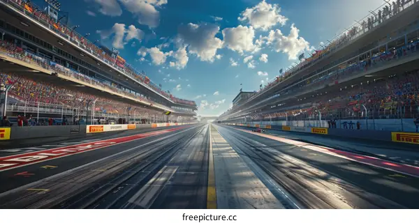 A Formula One race car speeds down a track lined with cheering spectators.