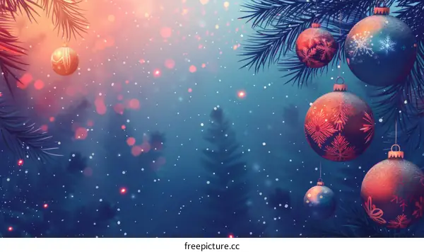 Christmas background with blurred lights and hanging ornaments