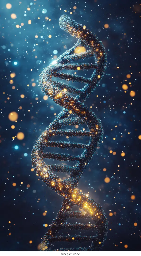 DNA Structure Illustration with Sparkling Particles