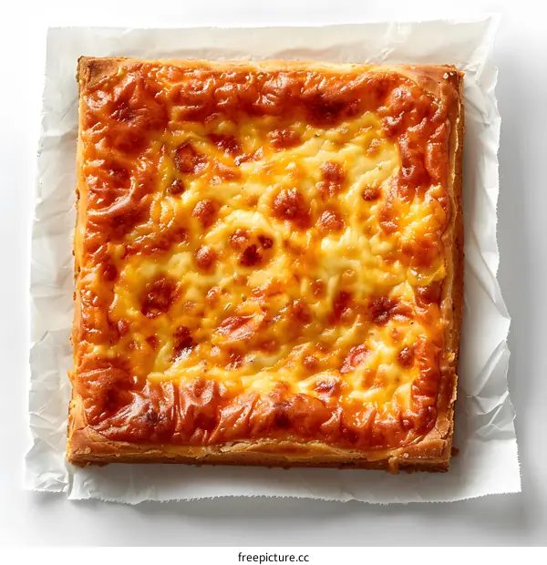 Homemade square cheese pizza on baking paper