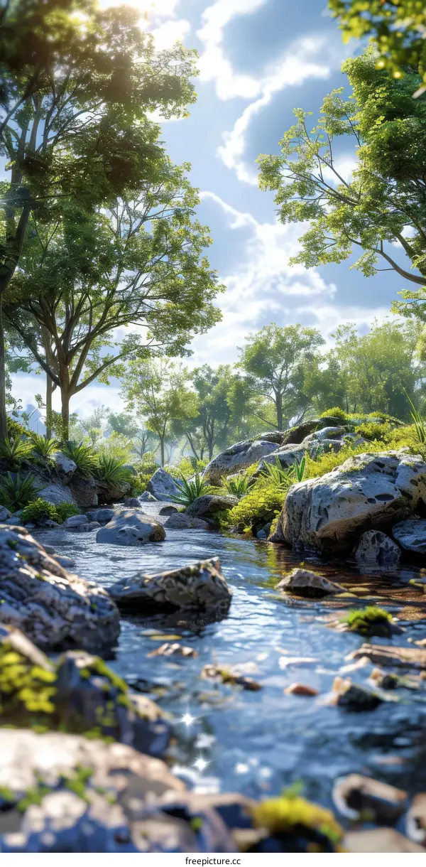 Rocks in a River Surrounded by Green Trees under Sunlight