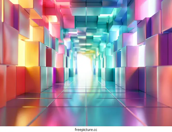 Colorful 3D tunnel of glowing cubes