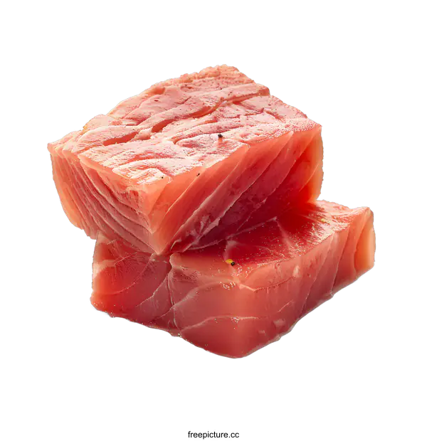 [Transparent Background PNG]Fresh tuna fish blocks isolated on white background