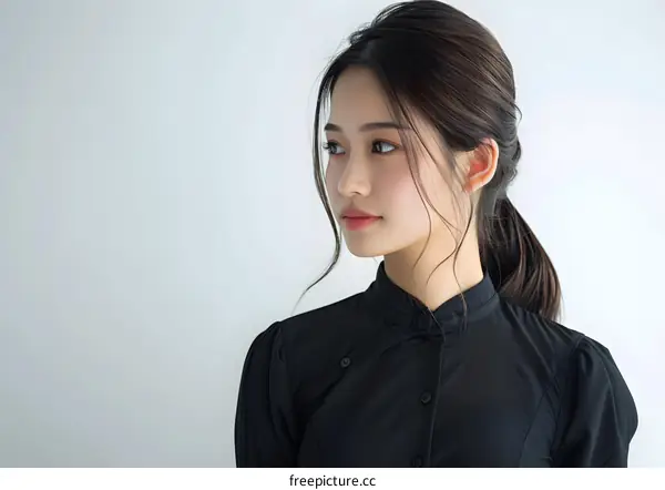 Portrait of a young Asian woman in a black shirt