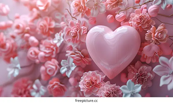 A pink heart in a sea of flowers