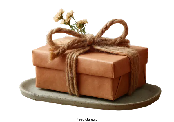 [Transparent Background PNG]Brown Gift Box with Natural Decor