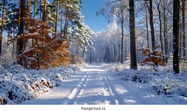 Snowy Forest Path in Winter