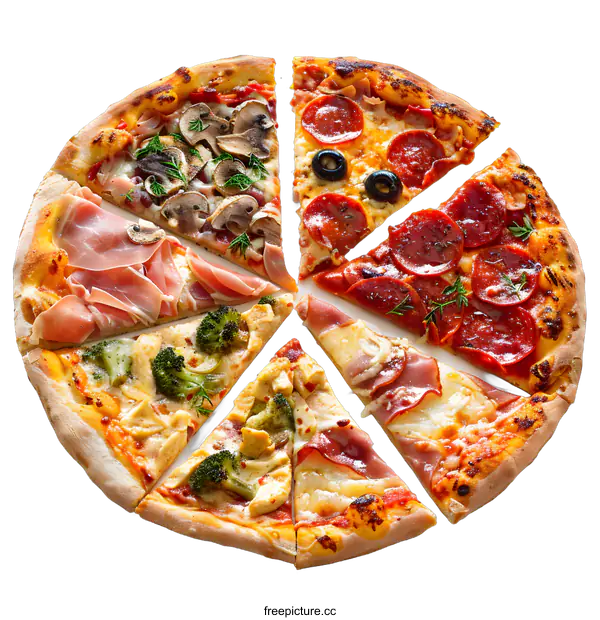[Transparent Background PNG]Delicious Pizza Slices with Various Toppings on White Background