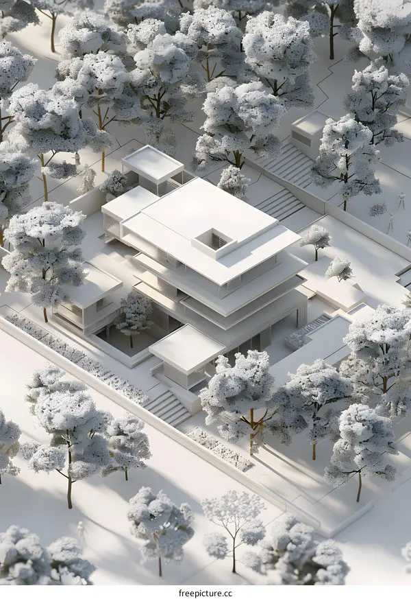 Modern Architecture Design with Minimalist Trees