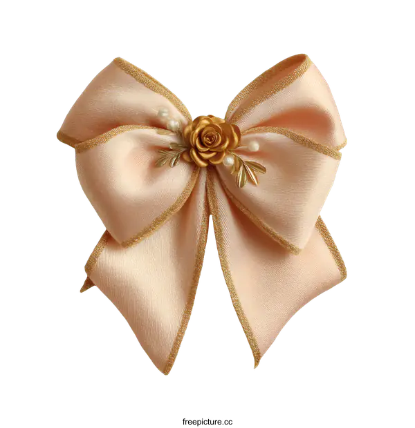 [Transparent Background PNG]Elegant Gold-Accented Satin Ribbon Bow