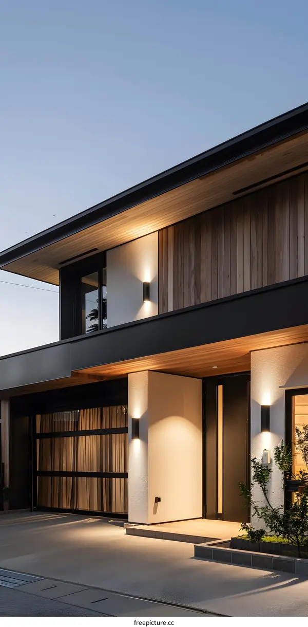 Modern House with Wooden Siding and Black Trim