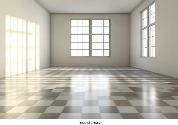 Empty Room with Checkered Floor and Sunlight