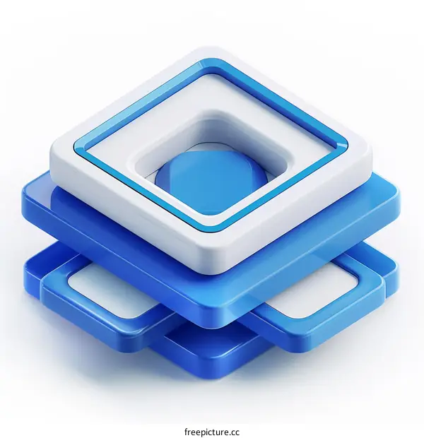 Blue and white 3D square button