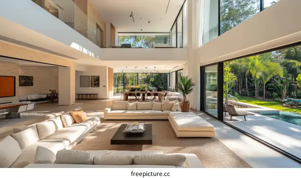 Modern Open-Plan Living Room with Large Windows