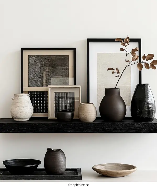 Modern Home Decor Display with Art and Vases
