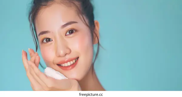 Smiling Asian Woman with Clear Skin and Towel