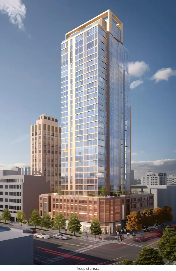 Modern Glass And Brick Skyscraper Building In City