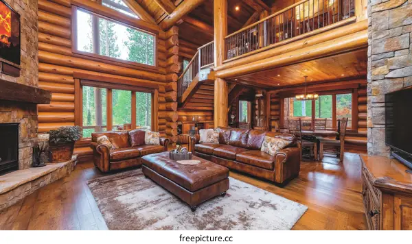 Cozy Log Cabin Living Room with Family