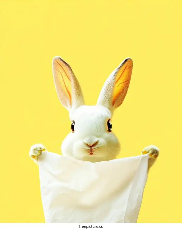 Cute White Rabbit Holding a Tissue