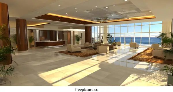 Luxury Hotel Lobby Interior Design With Ocean View