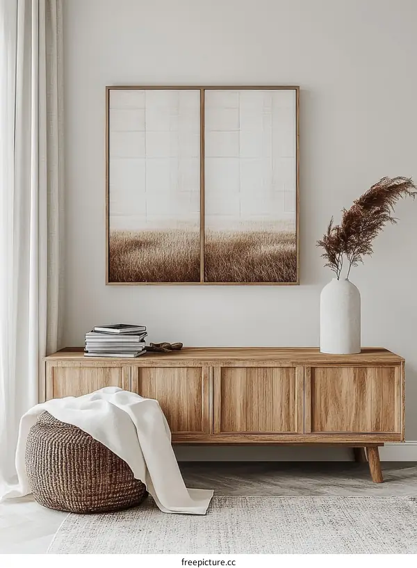 Modern Minimalist Living Room with Framed Artwork