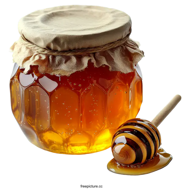 [Transparent Background PNG]Honey Jar with Wooden Dipper