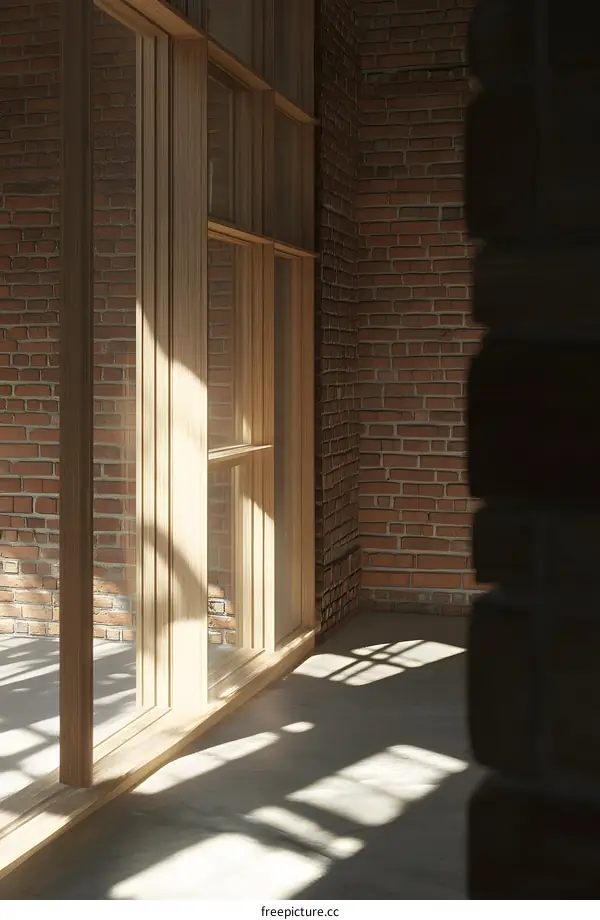 Wooden Window Frame And Brick Wall Interior Design