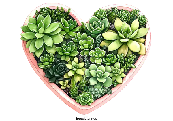 [Transparent Background PNG]Heart Shaped Succulent Planter Illustration