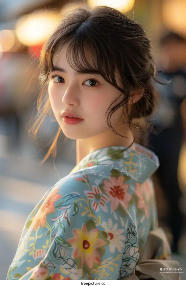 Asian Woman in Traditional Japanese Kimono Portrait
