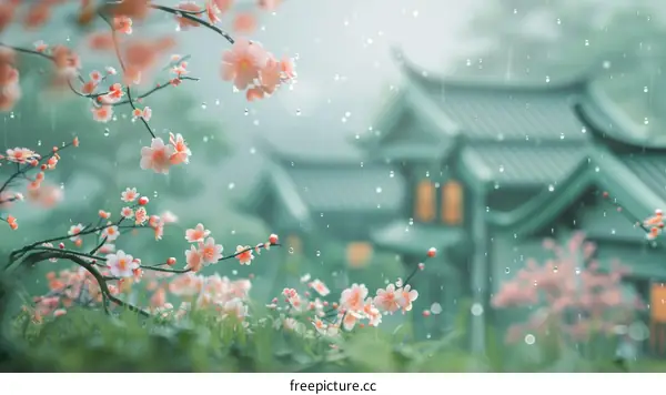 Delicate Peach Blossoms and Greenery Drizzle