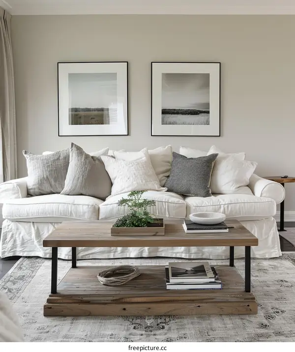 Airy Modern Farmhouse Living Room With Neutral Decor