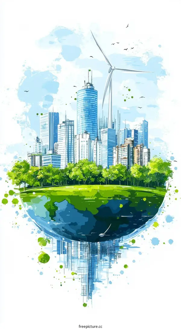 Sustainable City on a Spherical Earth Illustration