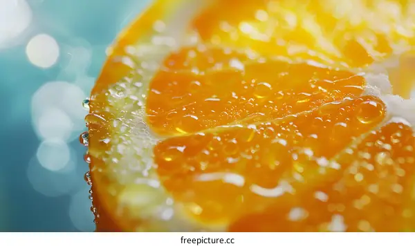 Close Up of Fresh Orange Slice with Water Droplets